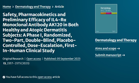 南宫NG28基因生物IL-4Rα单抗治疗特应性皮炎研究成果在《Dermatology and Therapy》发表